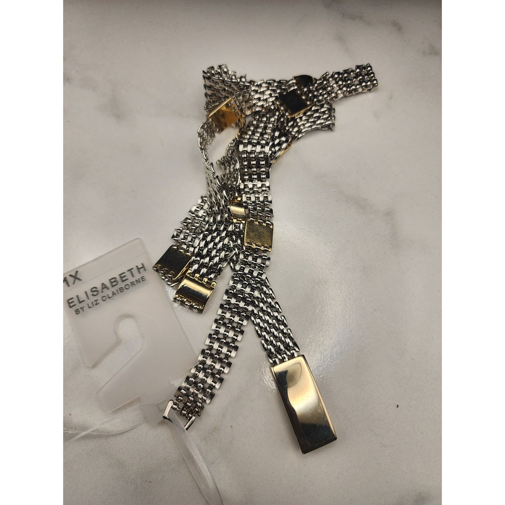 Vintage Elisabeth Liz Claiborne Two Tone Silver Gold Mesh Chain Belt Size 1X